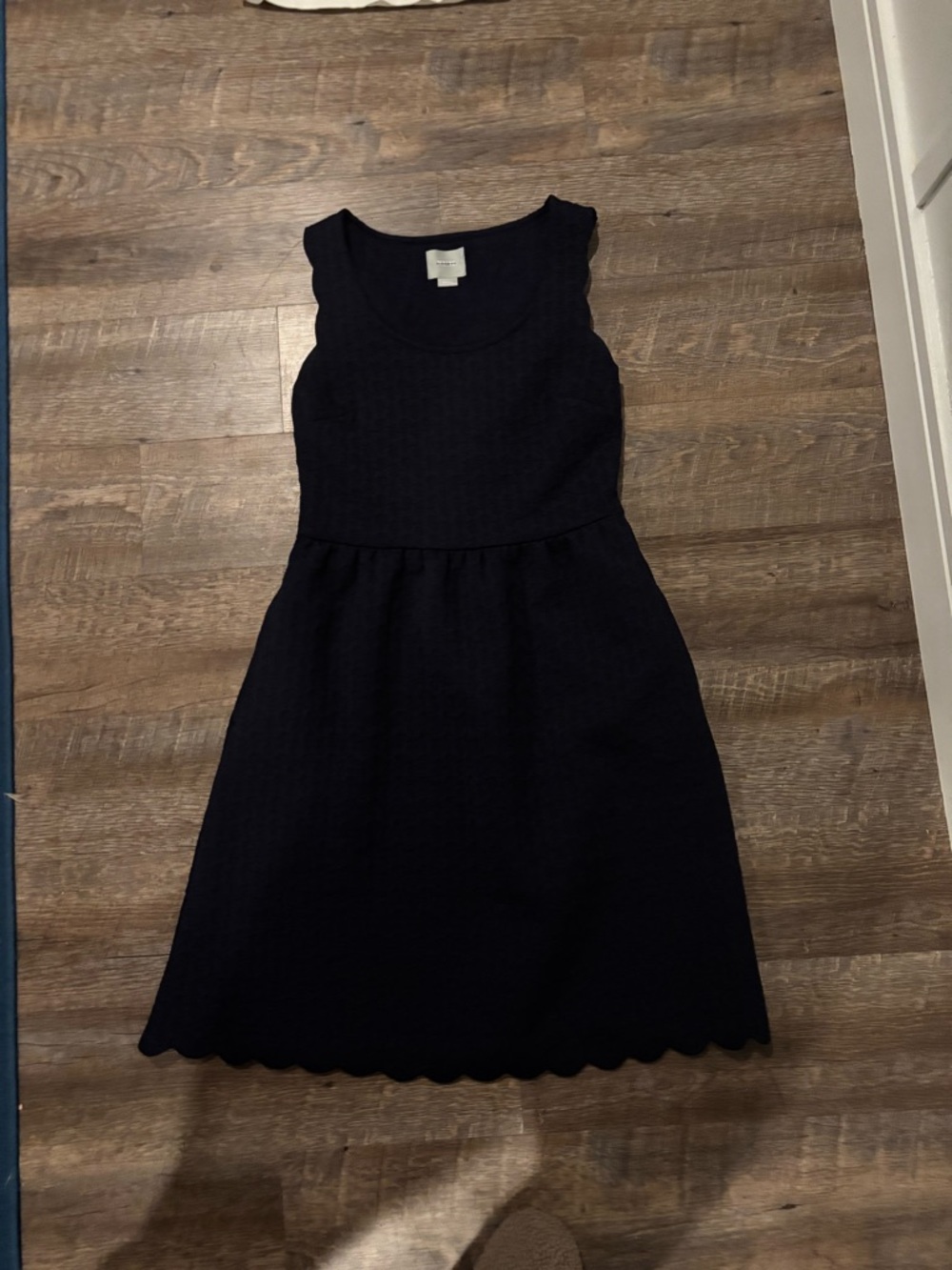 Maeve Navy Scallop-Hem Sleeveless Midi Dress